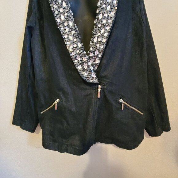 Hot In Hollywood 2XL Black Embellished Open Front Jacket Sparkling Crystal - Picture 13 of 15